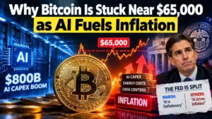 A graph showing that bitcoin price is stuck near $65000